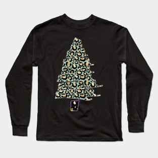 Merry Christmas Leopard Tree Emoji X-mas Holiday Long Sleeve T-Shirt